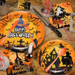 Witch Pumpkin Vampire Themed Party Paper Plates and Napkins