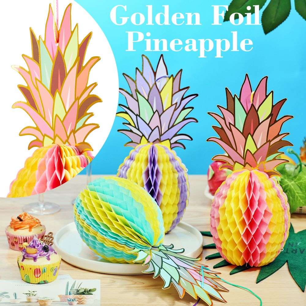 gold foil pineapple honeycomb centerpieces