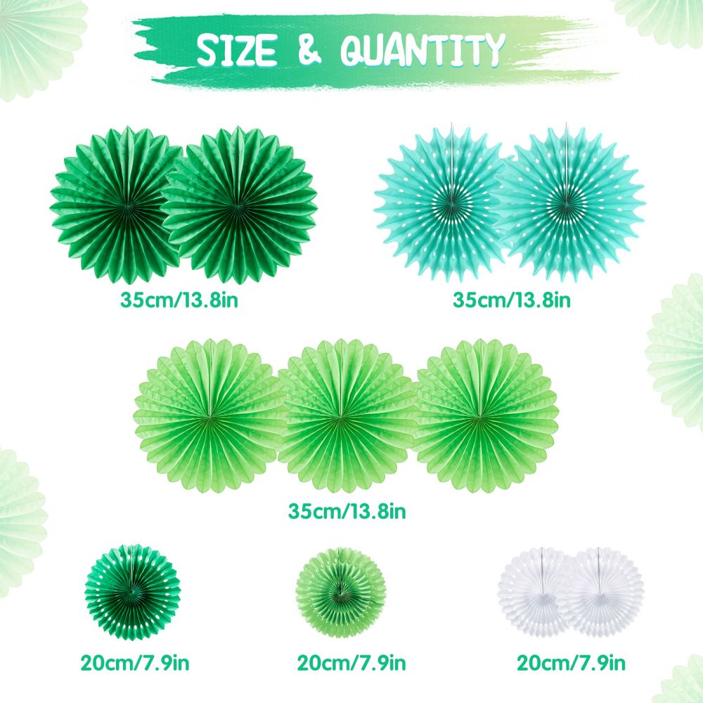 green decorative paper fan set