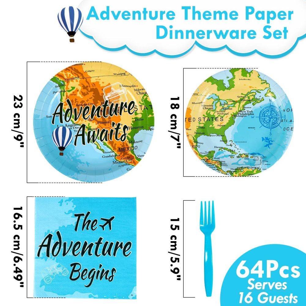 size information about Adventure Waits Party Tableware