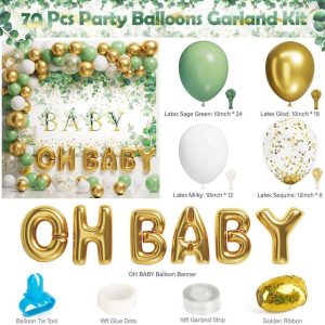 size information about Boho Greency Party Supplies with party tableware and balloons