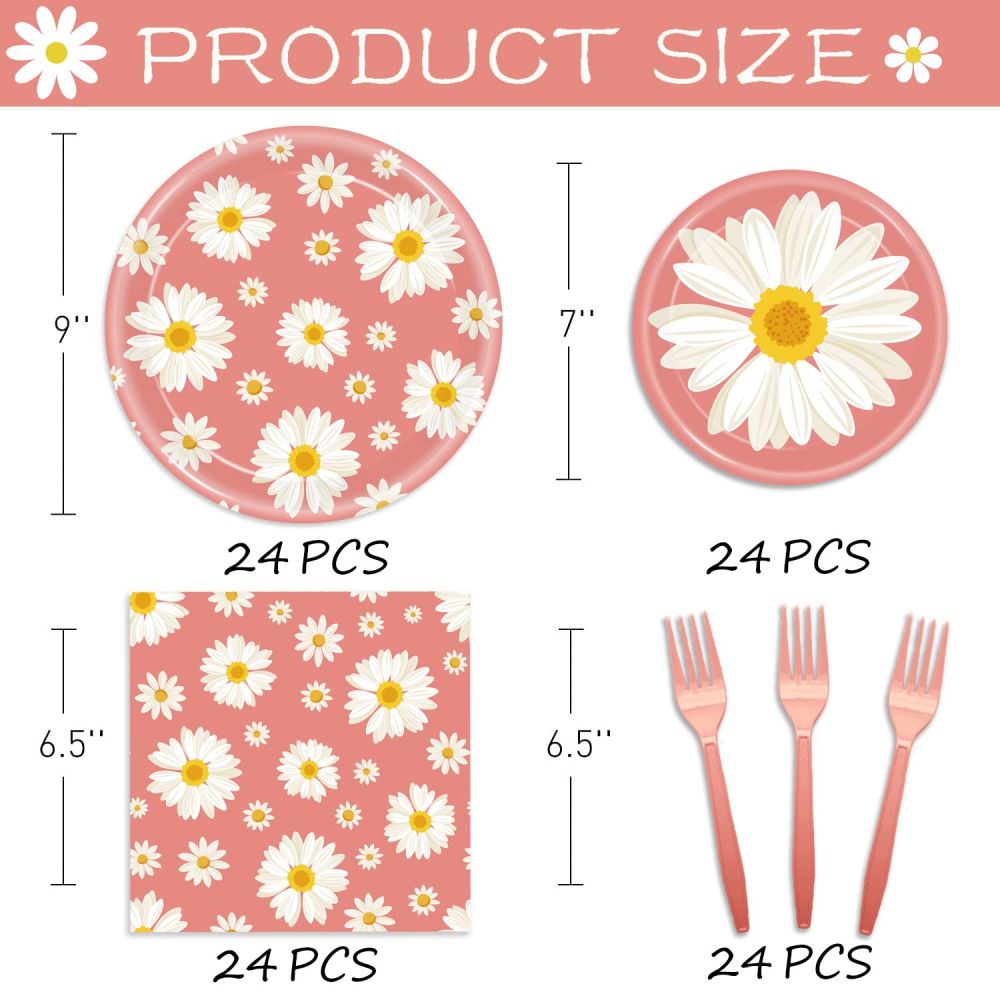 size information about Daisy Flower Party Supplies Tableware Set