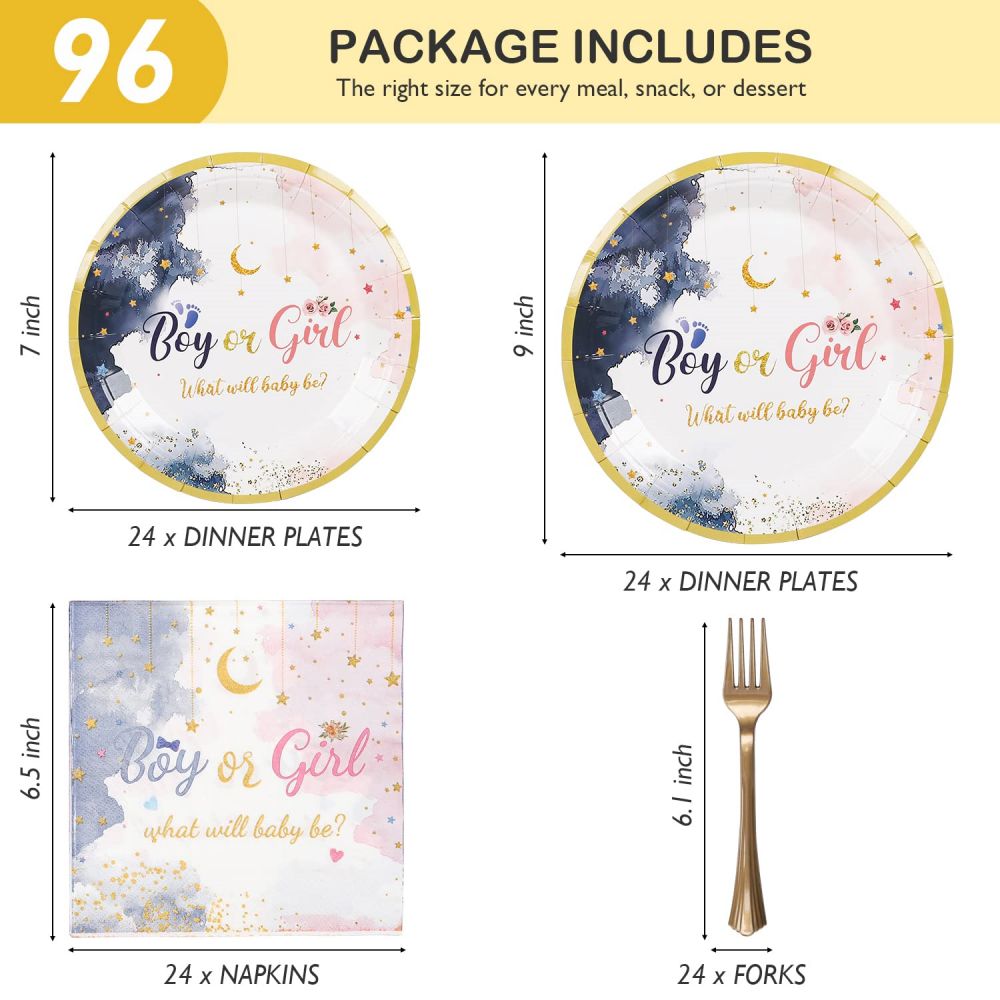 size information about Gender Reveal Party Tableware Set