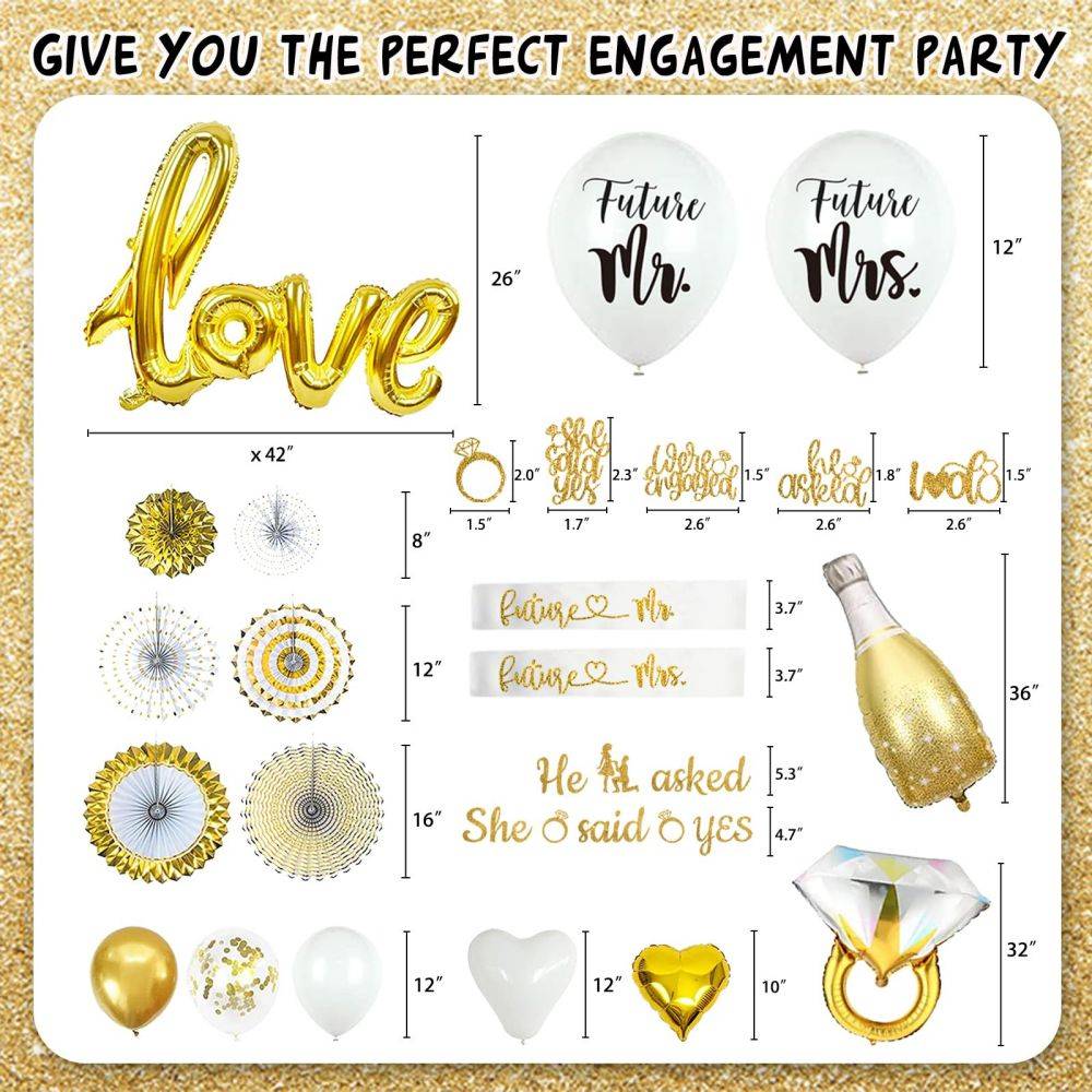 size information about Gold He Asked She Said Yes Decorations Kit