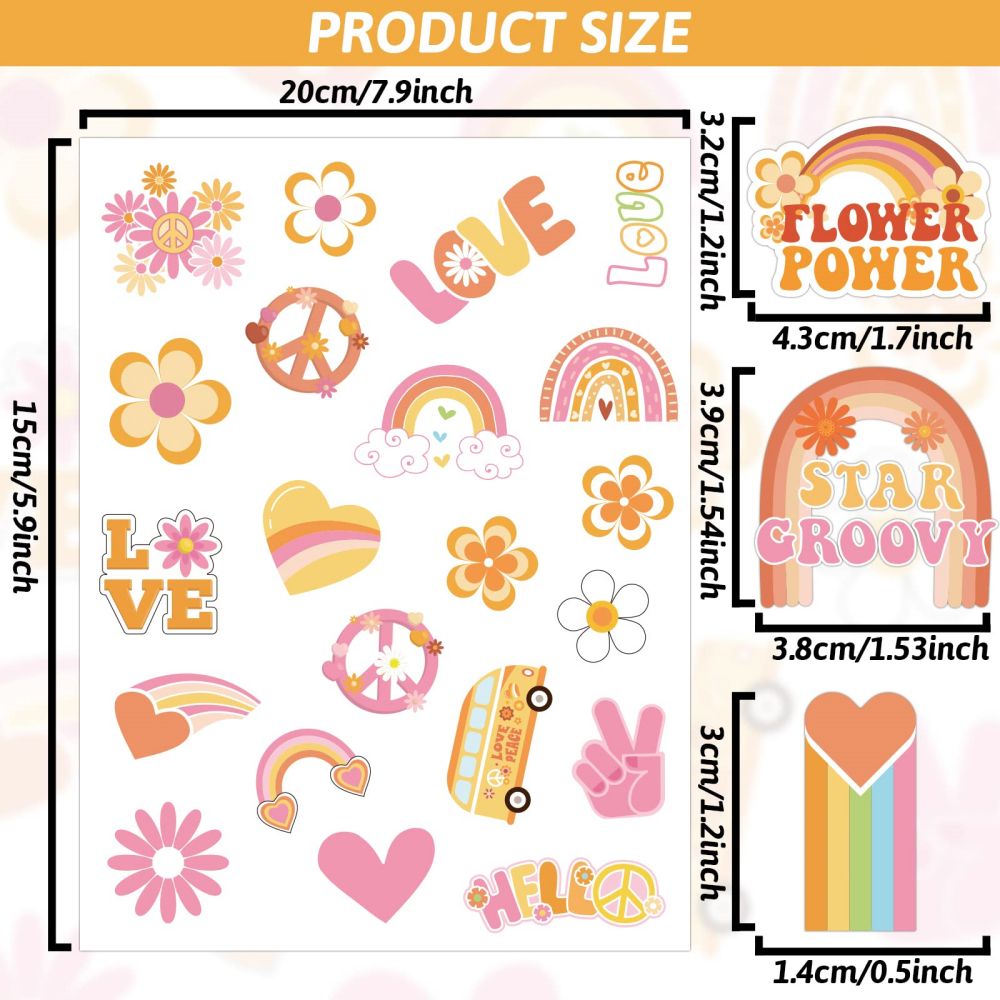 size information about Hippie Theme Temporary Tattoos