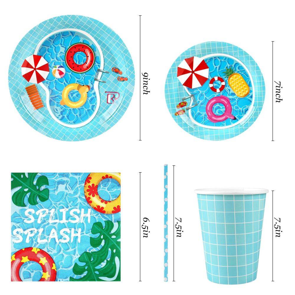 size information about Pool Party Disposable tableware set