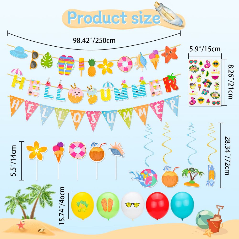 size information about Summer Party Decor set