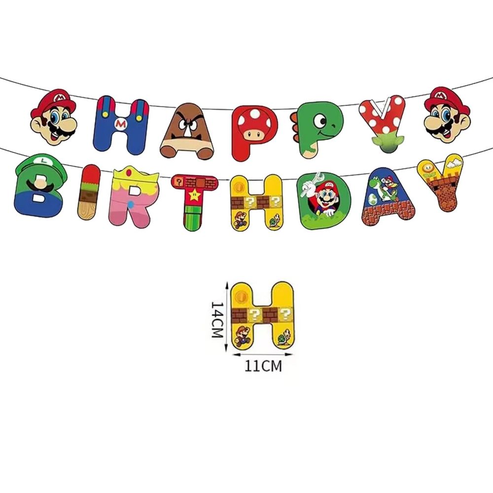 size information about Super Bros Themed Happy Birthday Banner