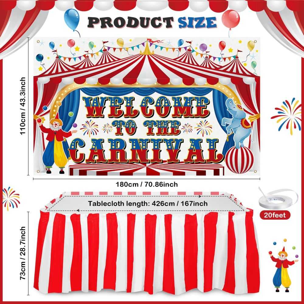 size information about carnival backdrop and table skirt