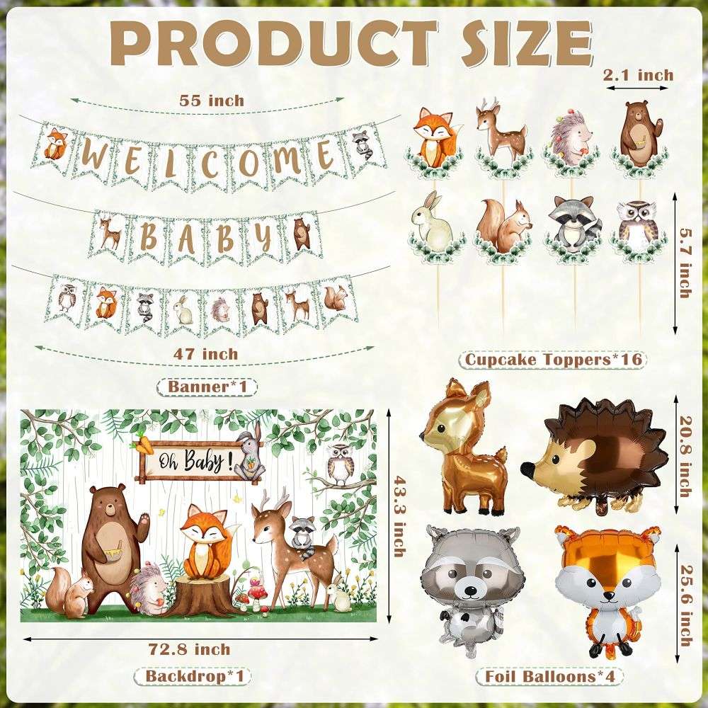size information about forest animal party supplies