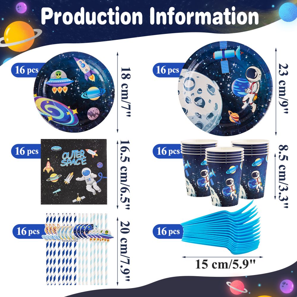 size information about planet party tableware