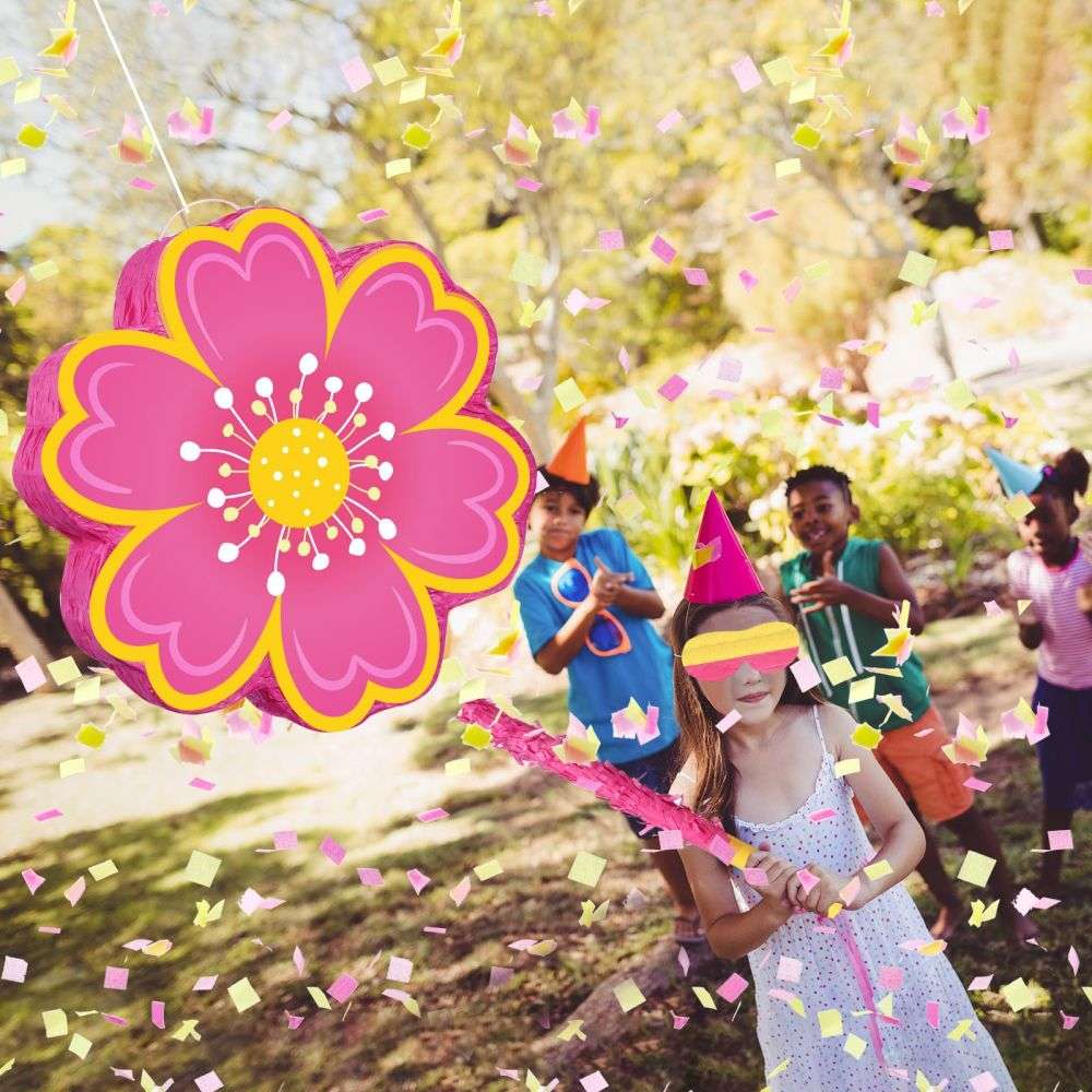 the daisy flower pinata is painted with cute flower pattern