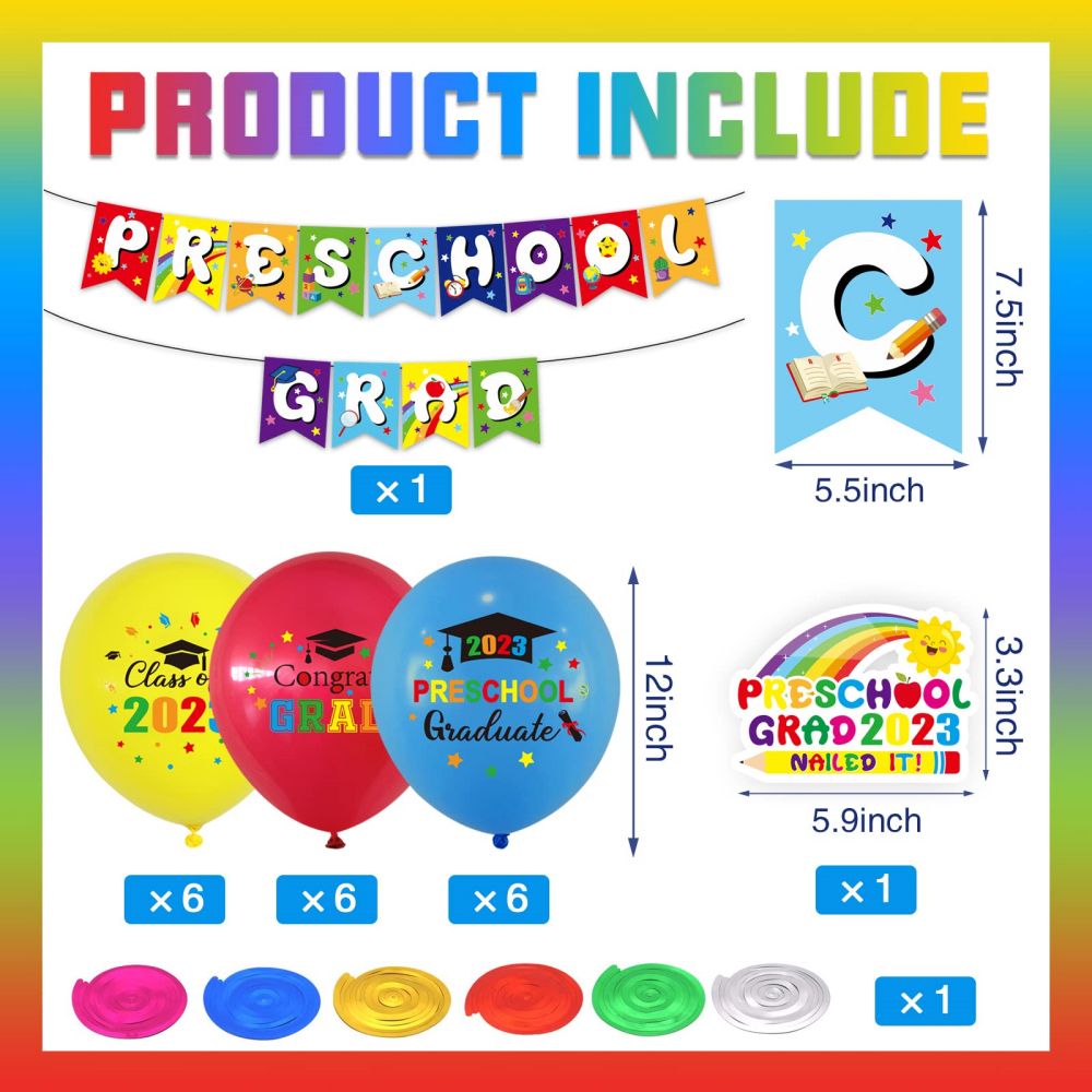 unit count and size information about preschool graduation decoration kit