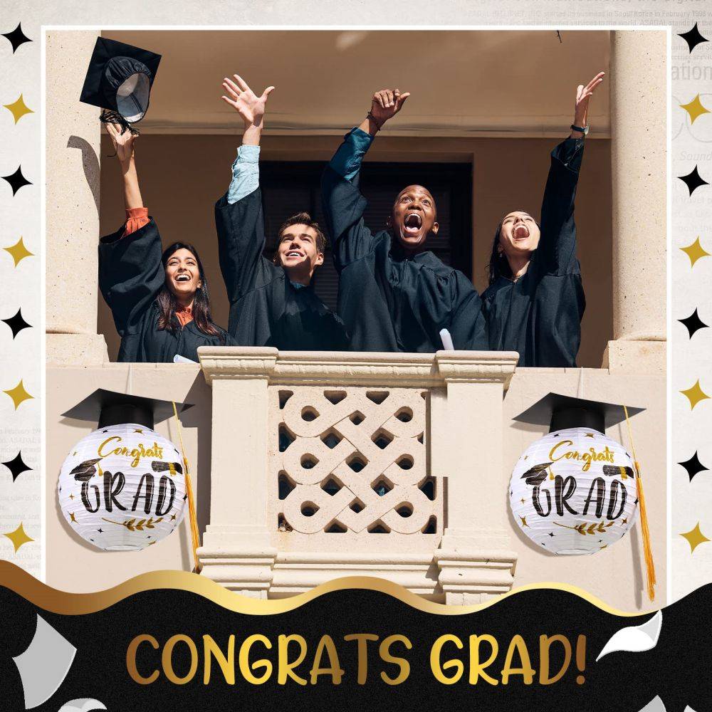 Black Grad Cap Paper Lanterns