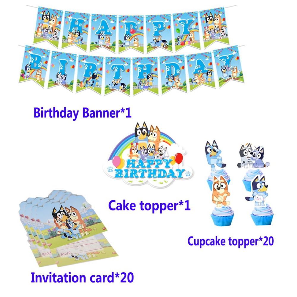 Blue Dog Cartoon Themed Balloons Decoration Sets Children's Birthday Party Supplies