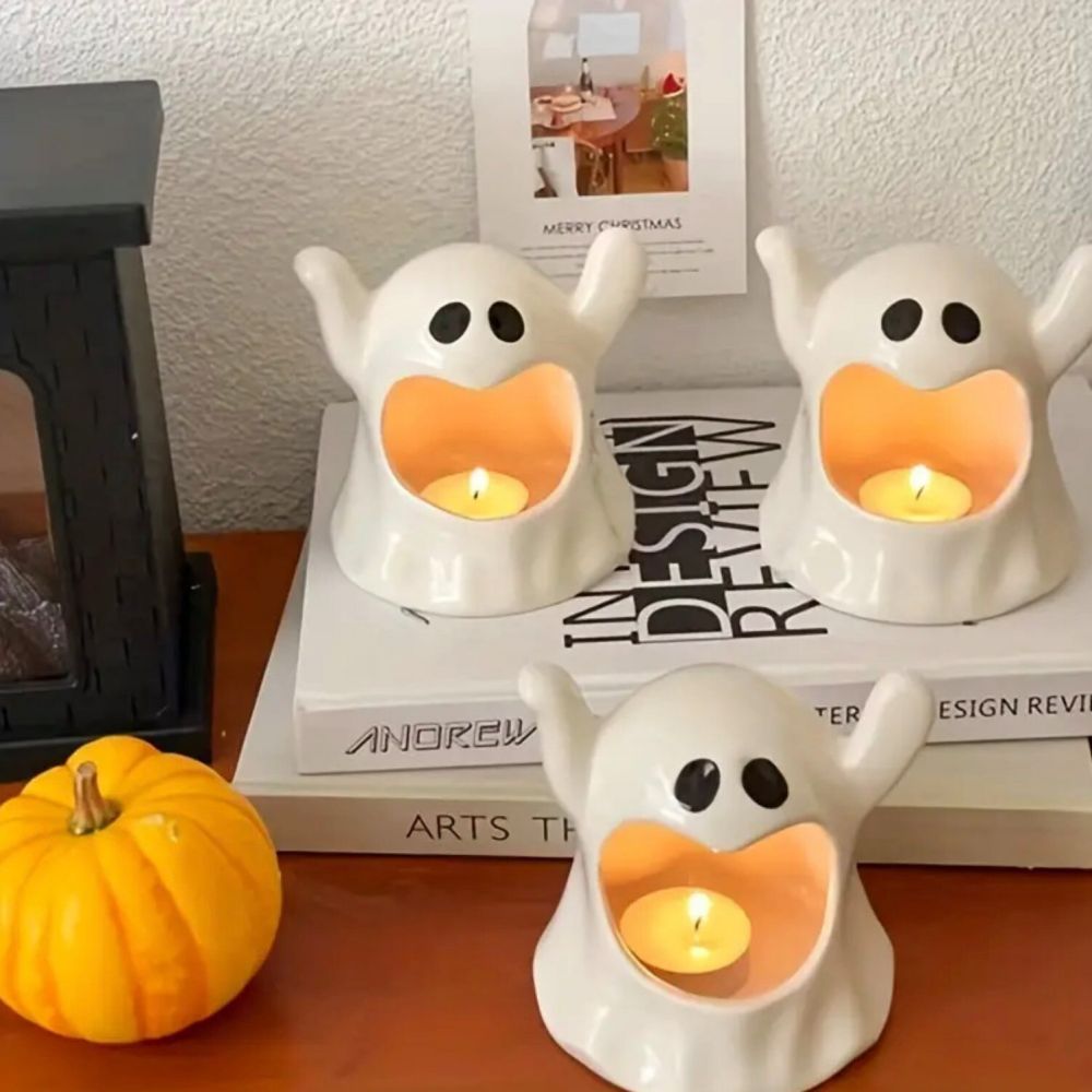Candlestick Ornaments Ceramic Handmade Ghost Candle Holder