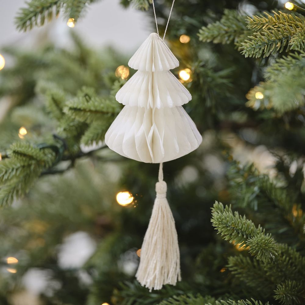 Cream Christmas Tree Honercomb Decorations