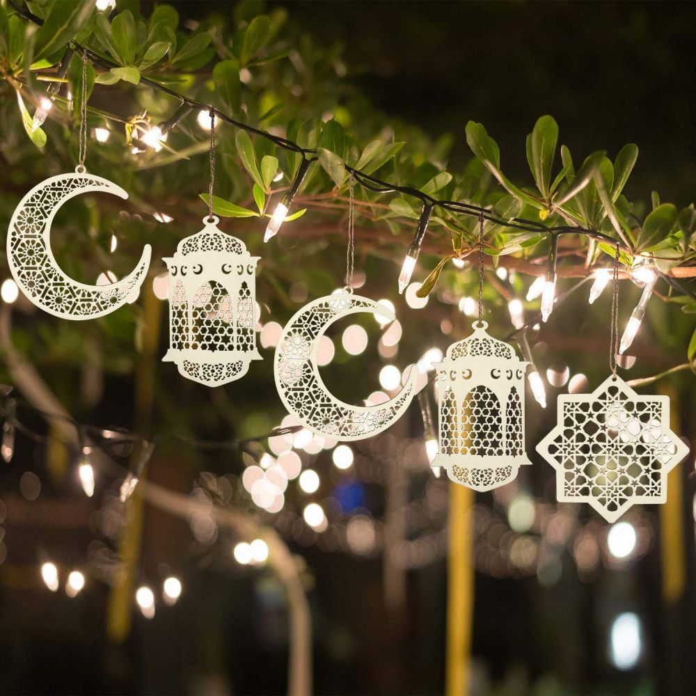 DIY Ramadan Mubarak Wooden Party Pendants with Hollow design and exquisite pattern