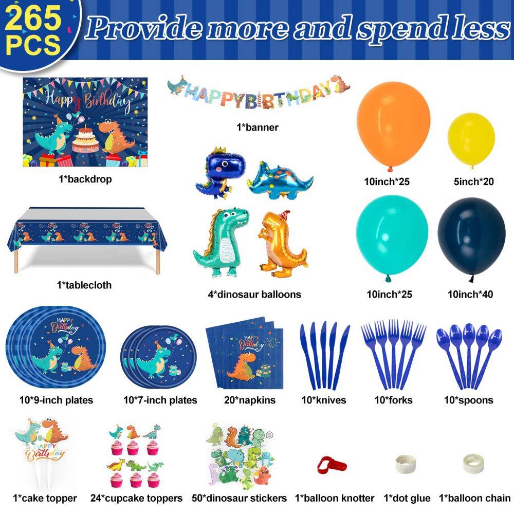 Dinosaur Party Decorations, Blue Dinosaur Birthday Party Supplies size information