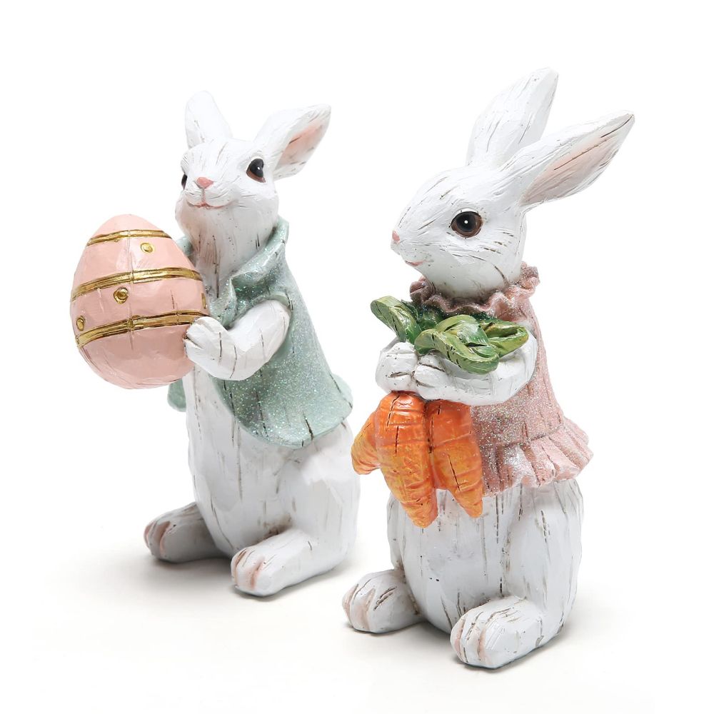 Easter White Rabbit 2pcs Easter Bunny Decorations Spring Home Decor Bunny Figurines