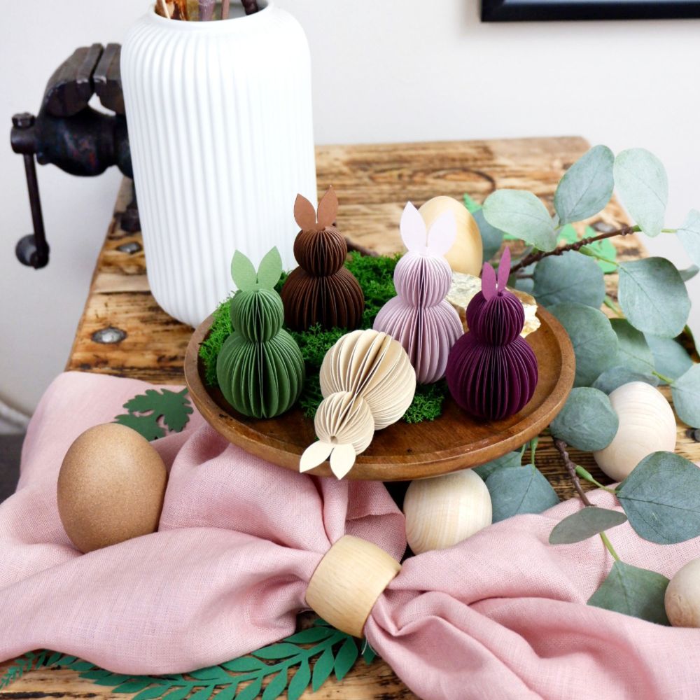 Easter bunny honeycomb with wooden Easter eggs
