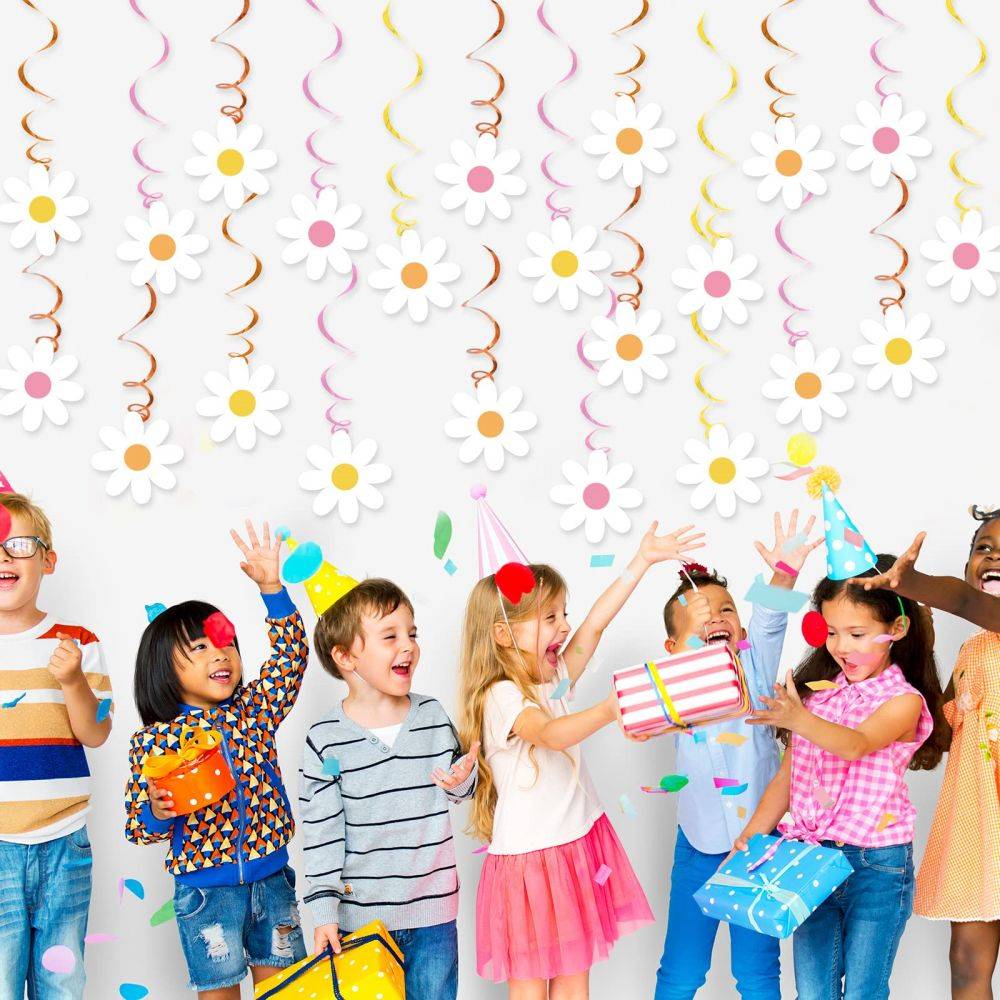 Foil Swirls Ceiling Hanging Decor Daisy Flower Cutouts