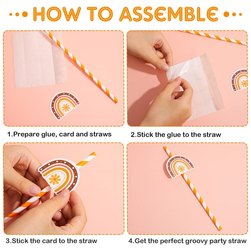 Groovy Straws Boho Paper Straw Decor Groovy Hippie Boho Daisy Flower Paper Straws How to Assemble