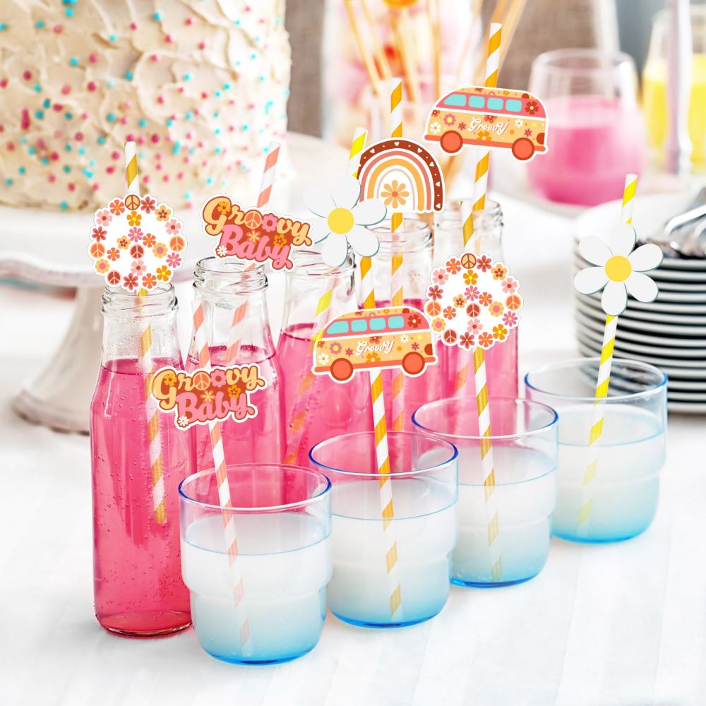 Groovy Straws Boho Paper Straw Decor Groovy Hippie Boho Daisy Flower Paper Straws