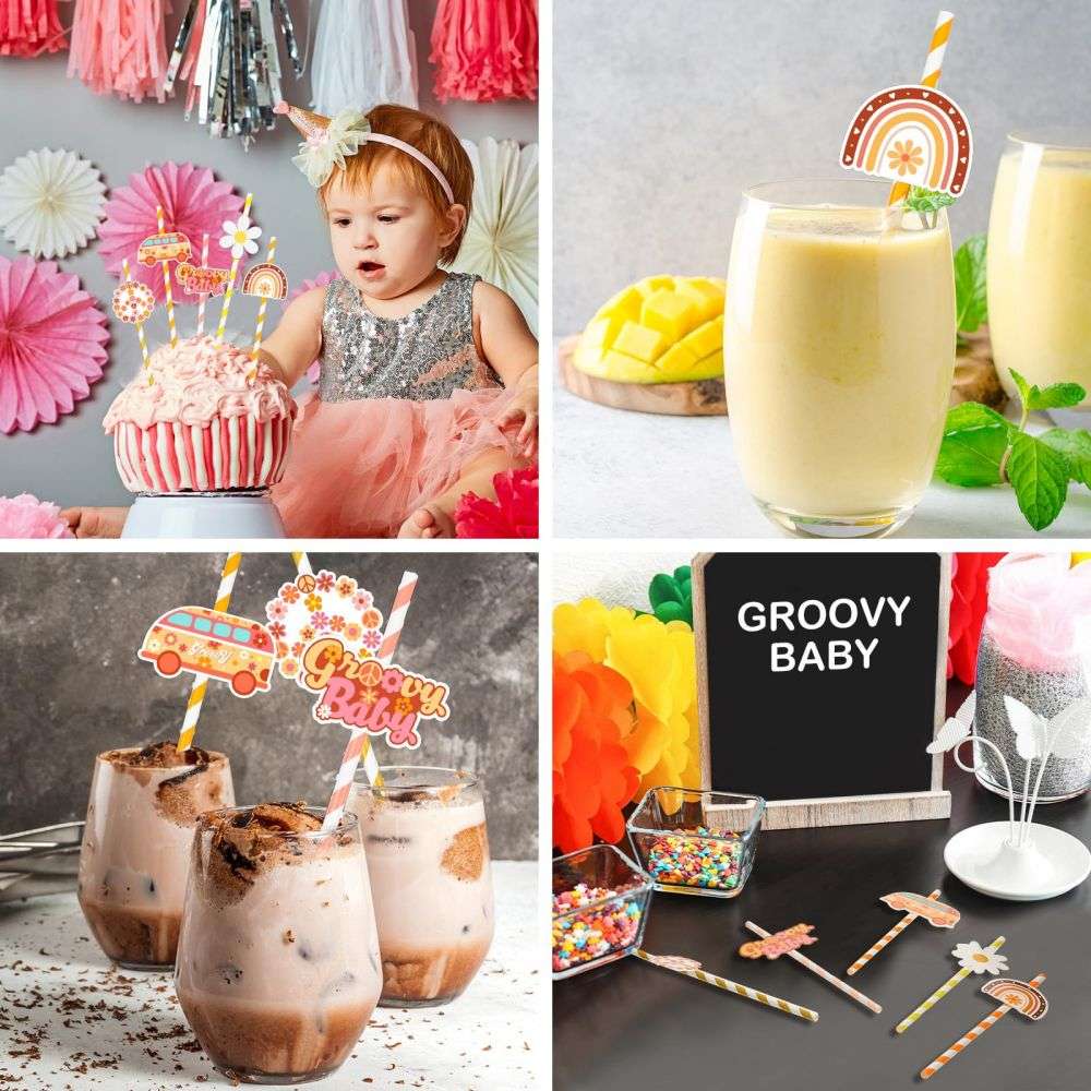 Groovy Straws Boho Paper Straws Decorations Boho Daisy Flower Paper Straws