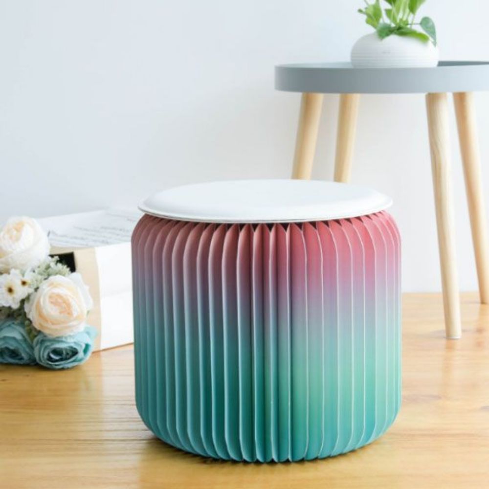 Pink Blue Ombre Foldable Rainbow Kraft Board Ottoman