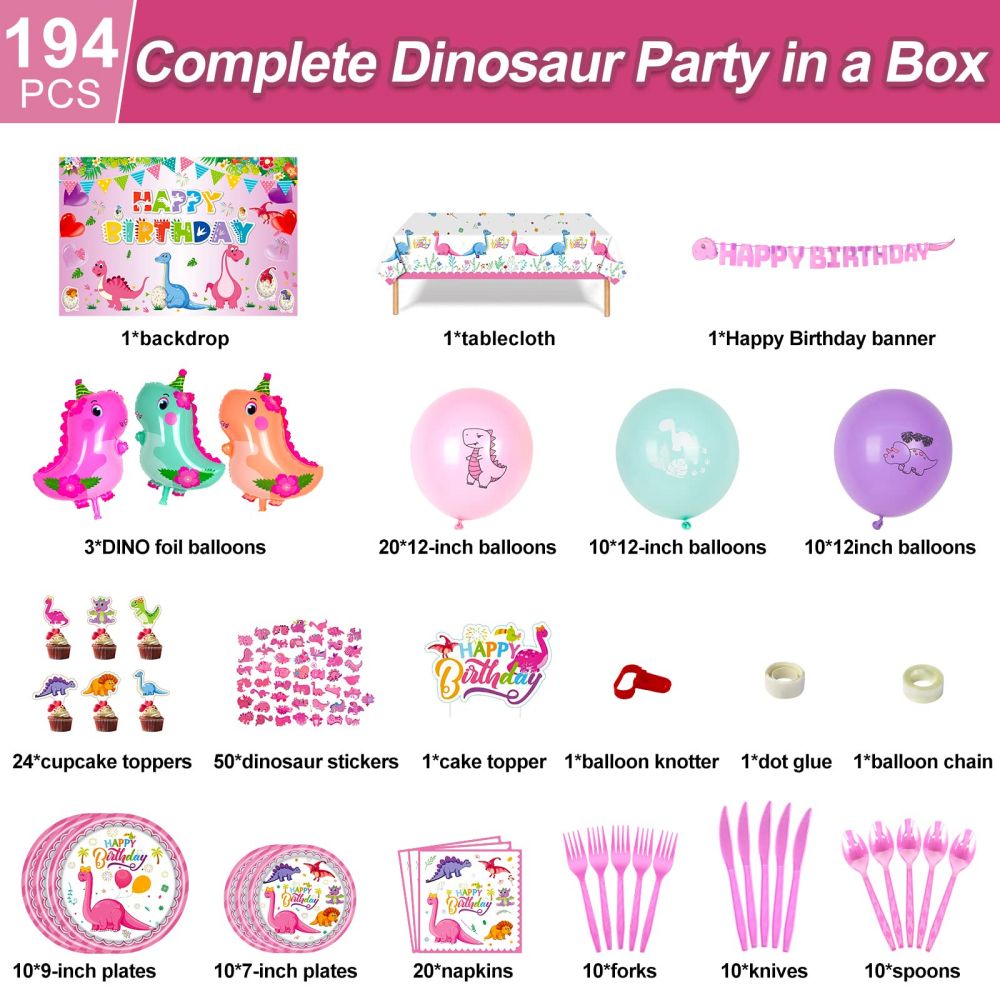 Pink Dinosaur Party Decorations Birhtday Decorations Size