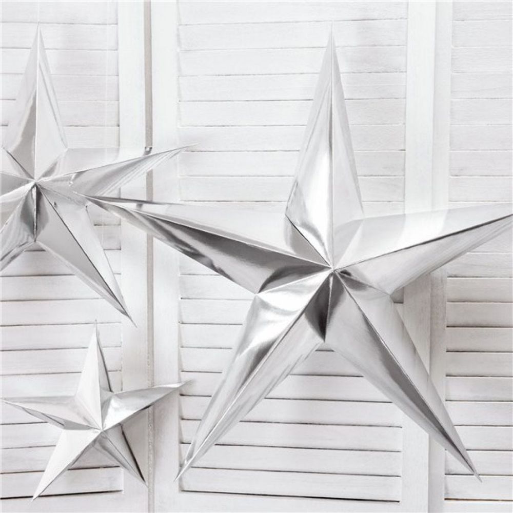 Silver Paper Star Decorations Party Decorations with different sizes