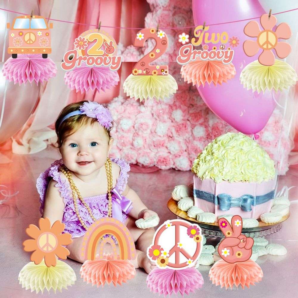 Two Groovy Party Decorations Table Honeycomb Centerpieces for Girls Baby