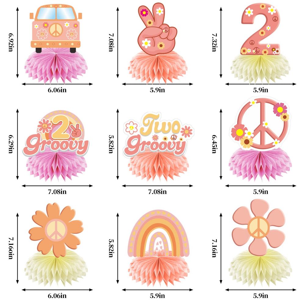 Two Groovy Party Decorations Table Honeycomb Centerpieces size information