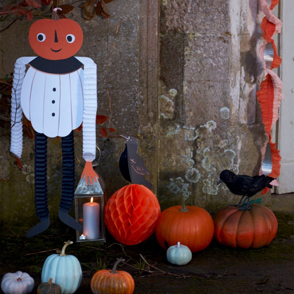 Vintage Halloween Honeycomb Decorations with Pumpkin