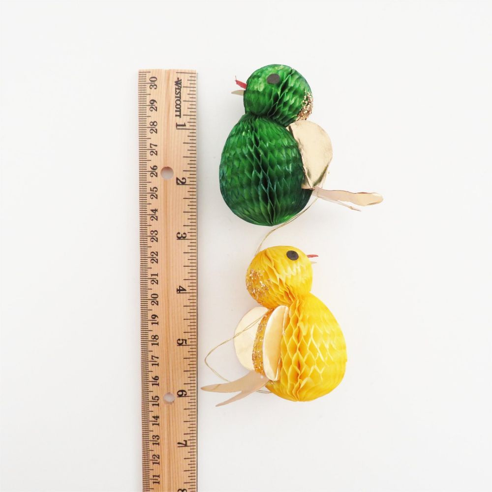 Vintage Honeycomb Bird Ornaments Size Information