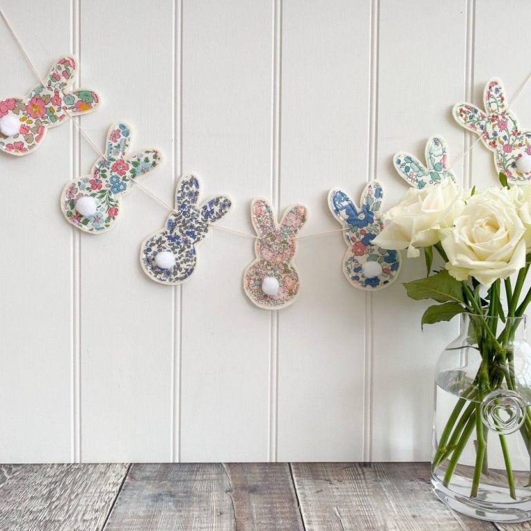 Wool Felt Bunny Garland with Flowers