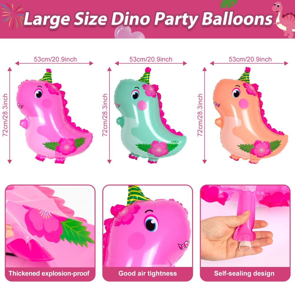 pink green oramge dinosaur foil balloons