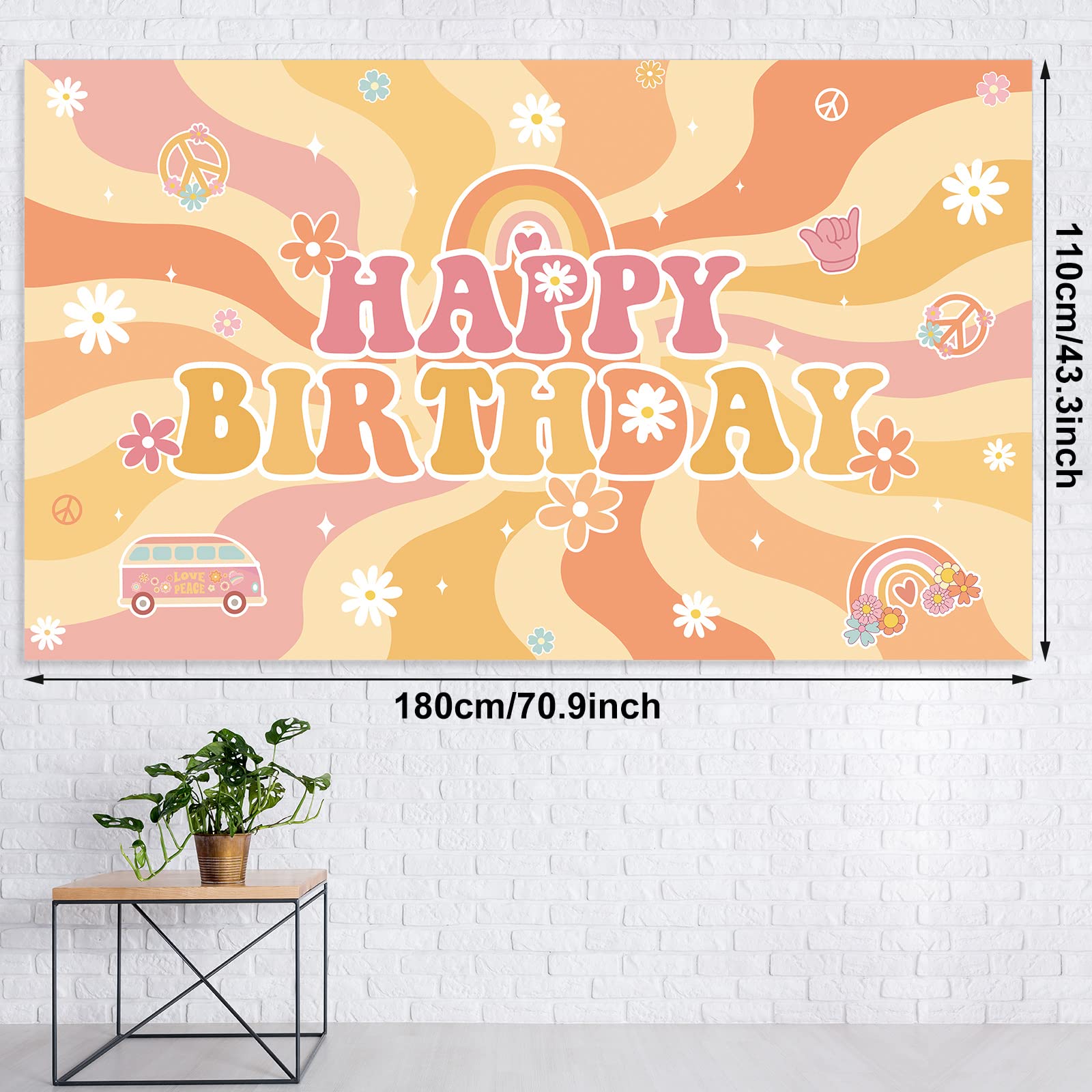 size information about groovy themed happy birthday backdrop