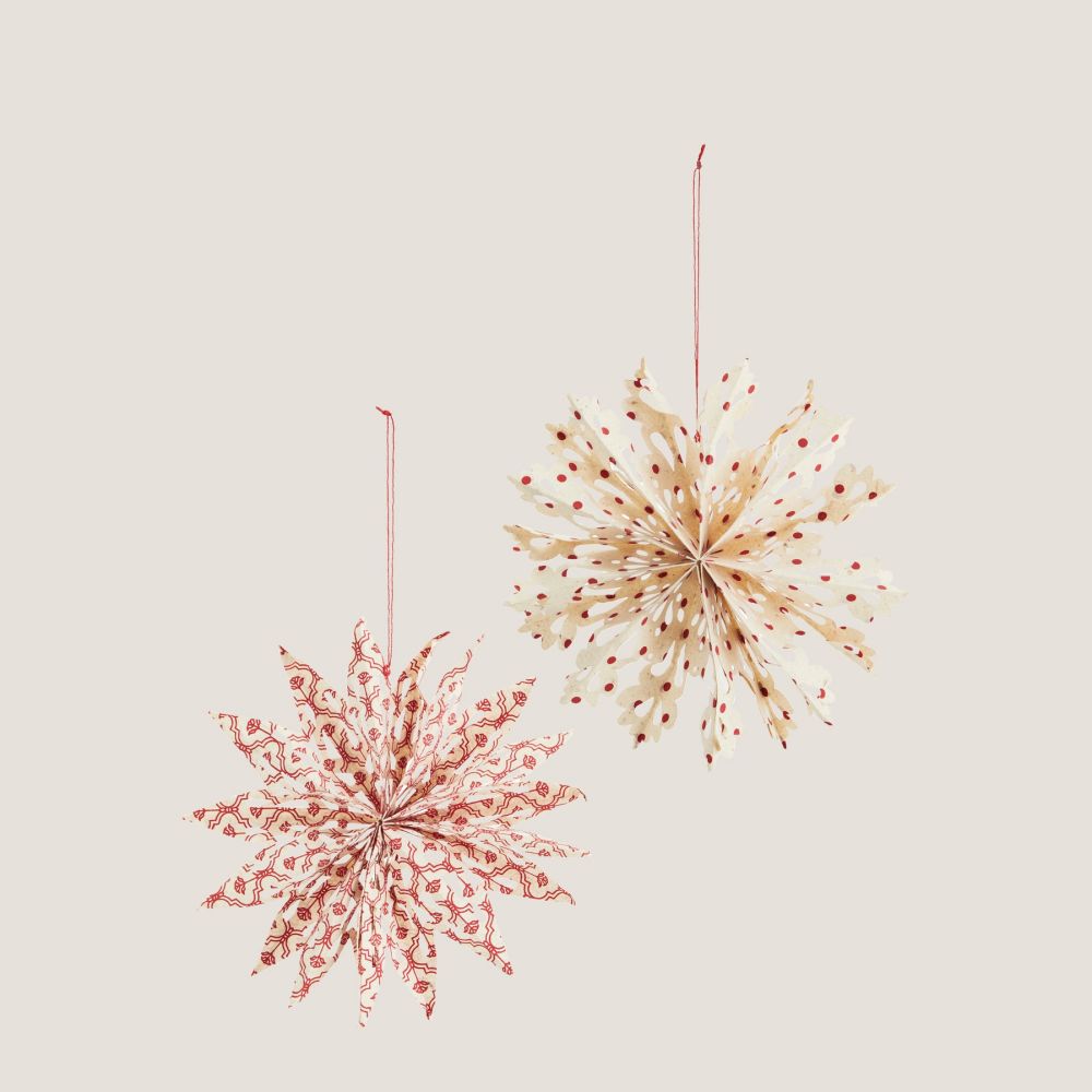 Christmas Paper Star Ornaments With Flower Pattern