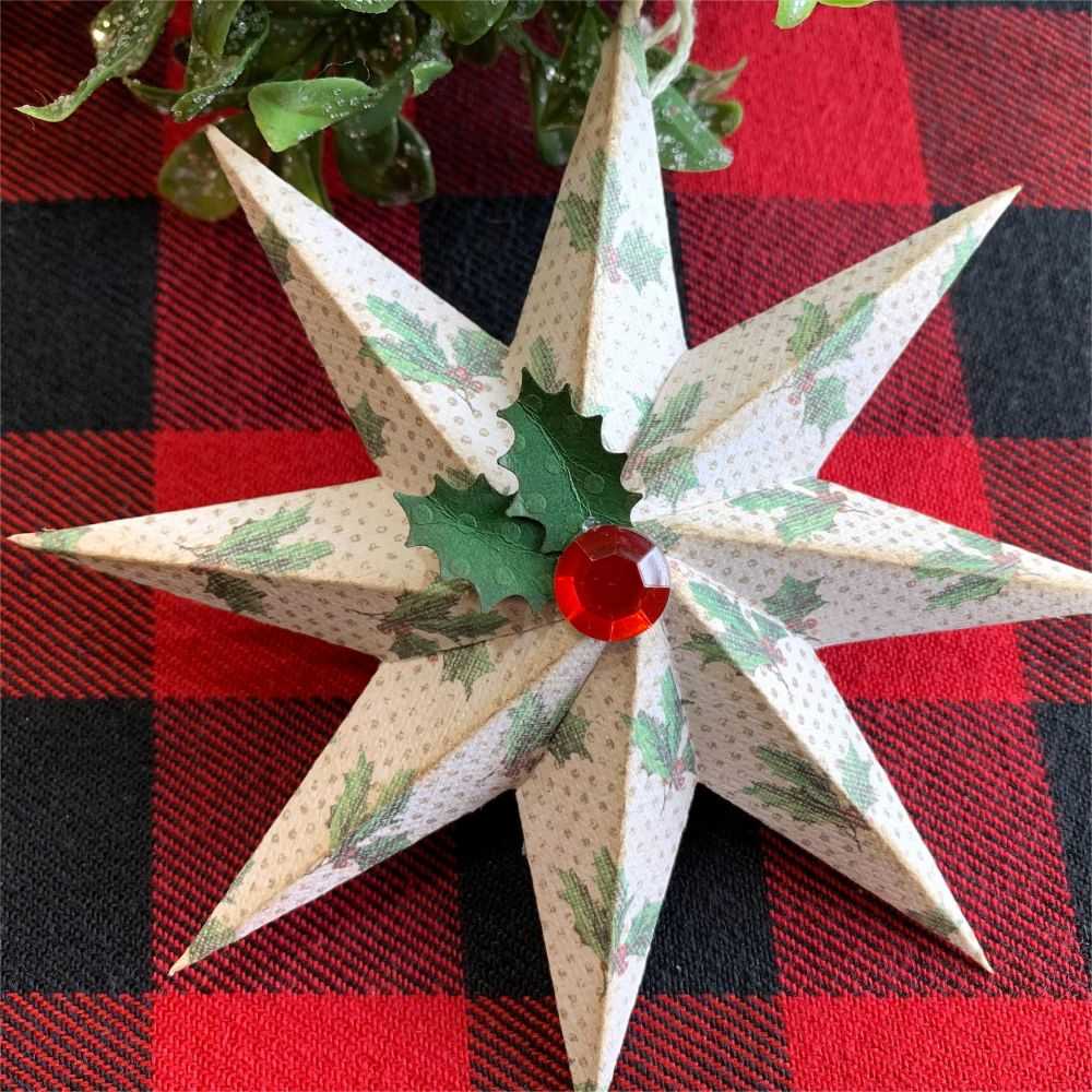 Handcrafted Christmas Paper Stars With Vintage Holly And Berries