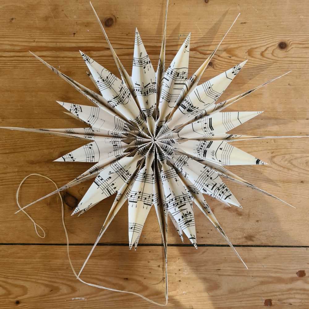Handmade Paper Star Snowflakes With Sheet Music Paper