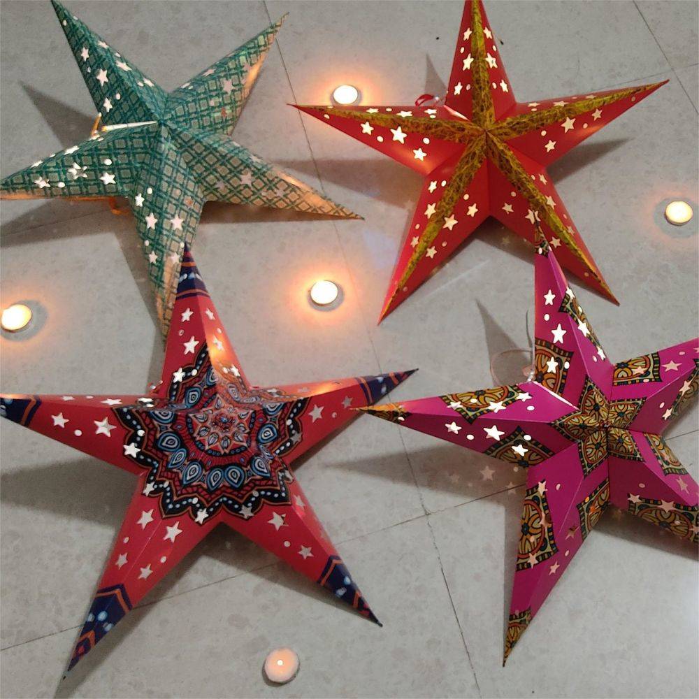 Paper Star Lights Christmas Tree Ornaments Wall Decor