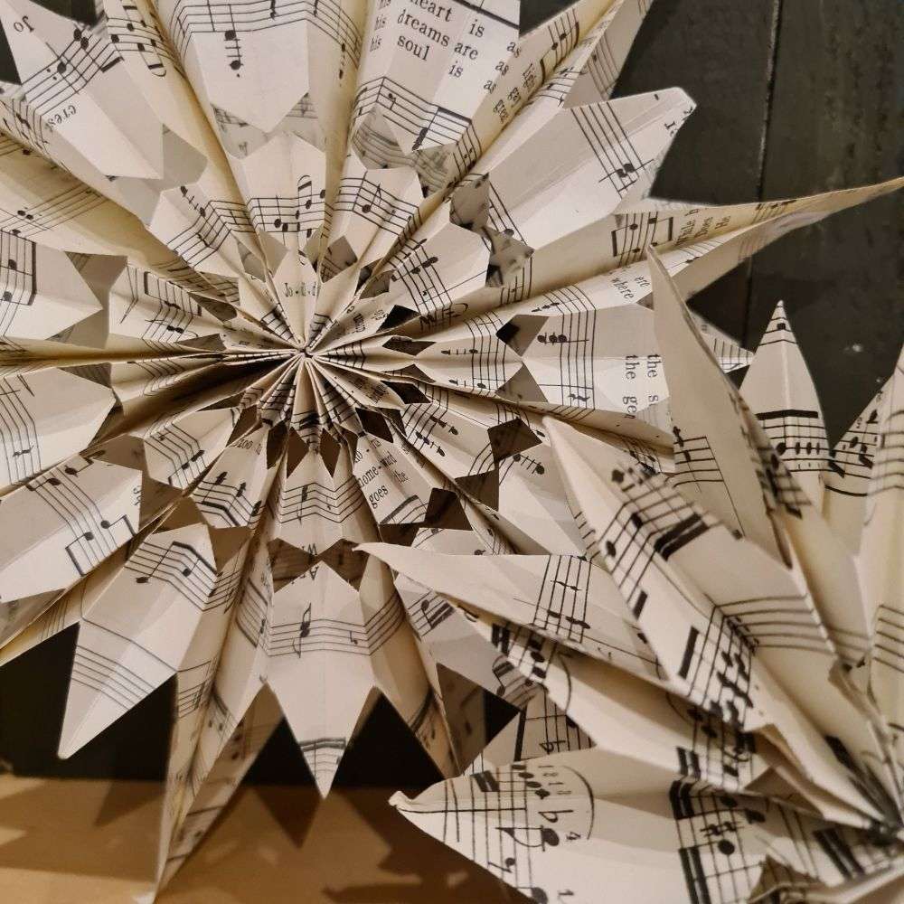 Paper Star Snowflakes With Sheet Music Paper