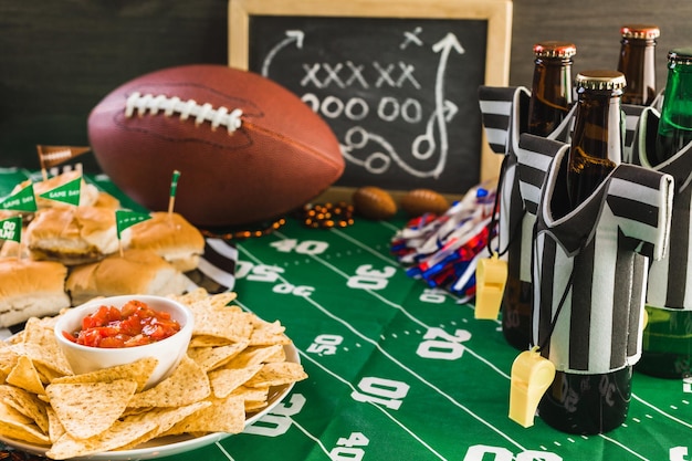 Game day football party table with beer super bowl party ideas
