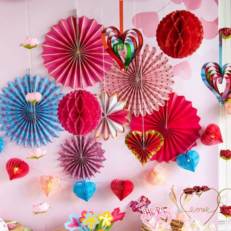 Tailor-Made Valentine's Day Party Paper Fan Decor Set in Blue and Pink