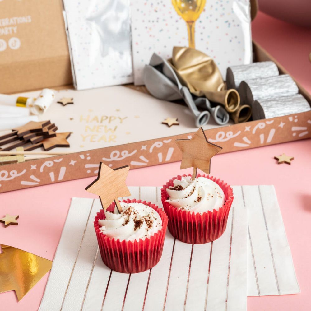 Wooden Star Cake Toppers New Year Party Supplies