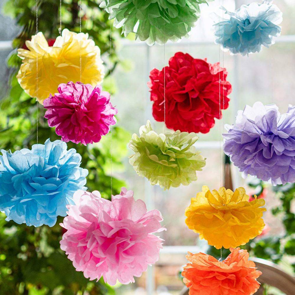 Colorful Tissue Paper Pom Poms Paper Flowers for Birthdays and Special Occasions