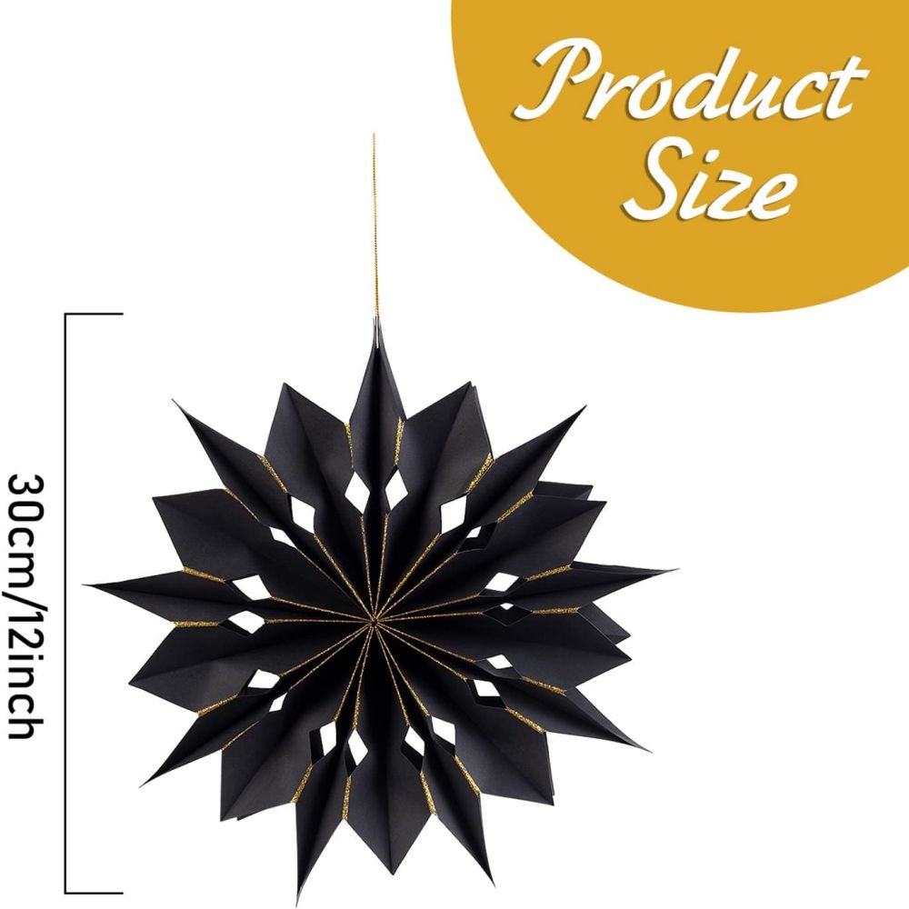 Gold Edge Holly Black Snowflake Ornament for Home Decor Size Information