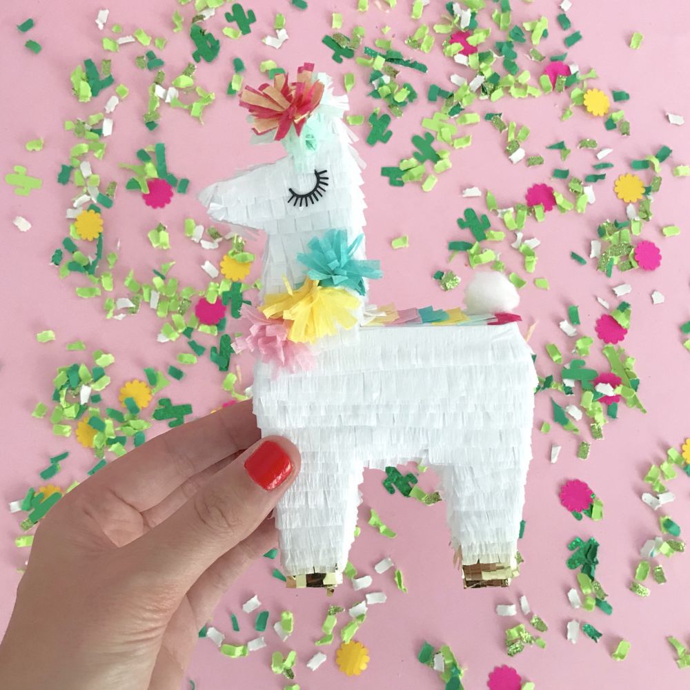 Llama Theme Party Mini Pinata with Paper Flowers